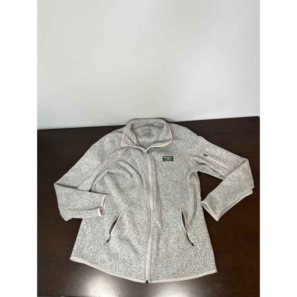 LL Bean Sweater Fleece Full Zip Jacket Gray Heather Womens Large - Picture 1 of 8